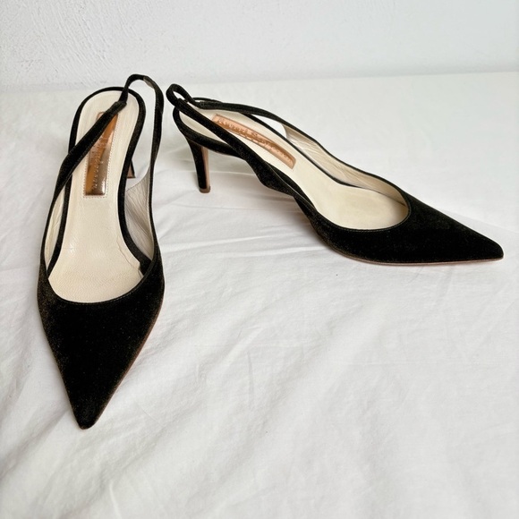 RUPERT SANDERSON Green Gold Velvet Pointed Toe Kitten Heel Slingback ITALY 5.5 - Picture 16 of 17